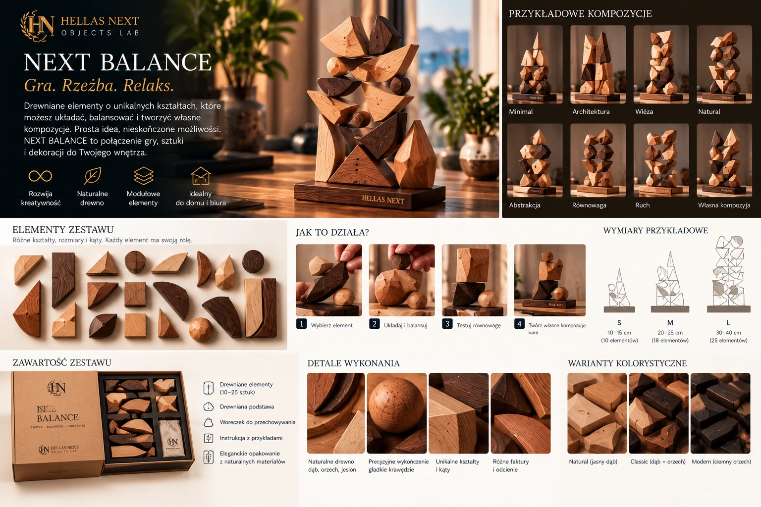 Plansza koncepcyjna geometrycznych elementów do układania i opakowania.